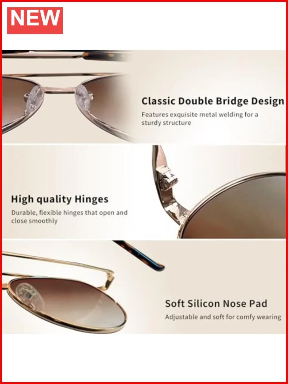 Oversized Aviator Sunglasses UV400 Gradient Lens Metal Frame Retro Shades